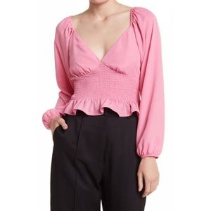 Women’s new Wayf pink smocked Raglan blouse size large L